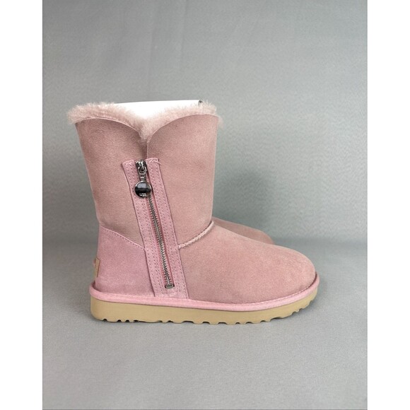 Women's UGG Boots Size 7 Bailey Zip Short Pink Shell Suede Wool Sold Out Color - Picture 1 of 16